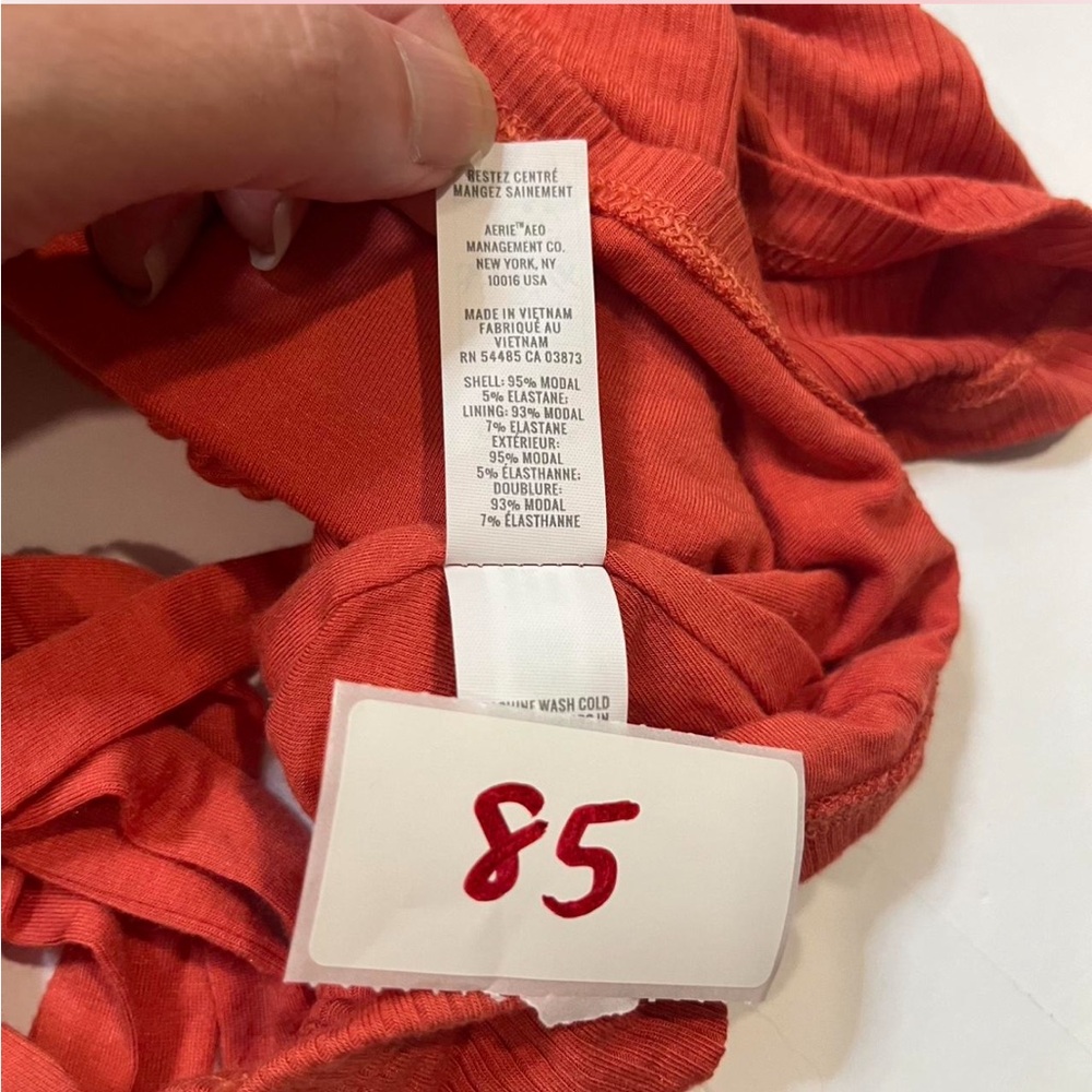 American Eagle Aerie Ribbed Open Back Tie Crop Top Large Red / Rust Orange - Picture 4 of 4